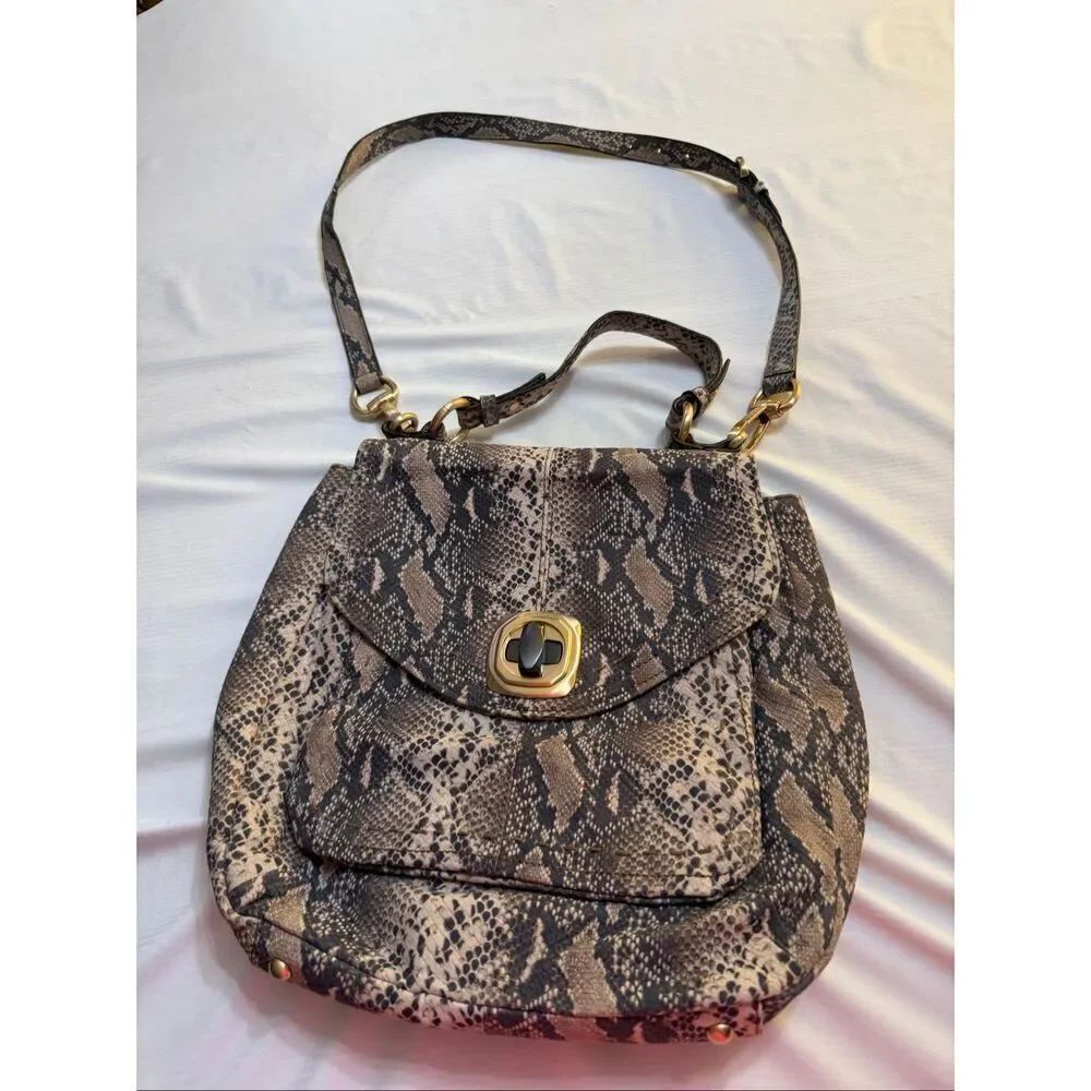 B. Makowsky Python Print Leather Shoulder Bag Handbag